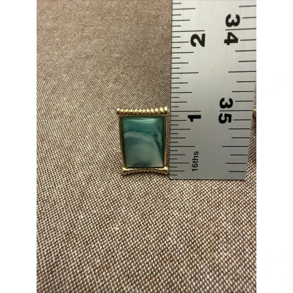 Green Stone Rolled Border Yellow Gold Plated Cuff Links And Tie Pin